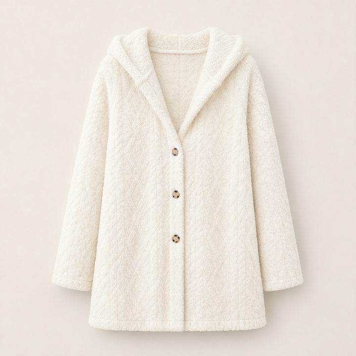 Femvora | Damen Winterjacke Teddyfleece mit Kapuze - Beige - Image 7