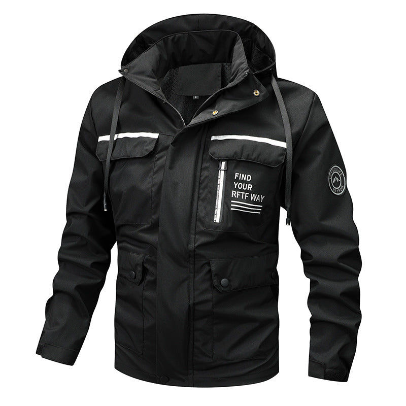 Fendrik | Herren Regenjacke mit Kapuze Winddicht - Black - Image 1
