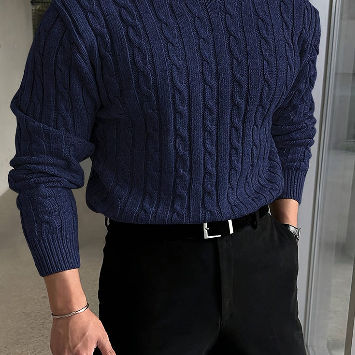 Fenold | Herren Pullover Zopfmuster Rundhals - Light Grey - Image 11