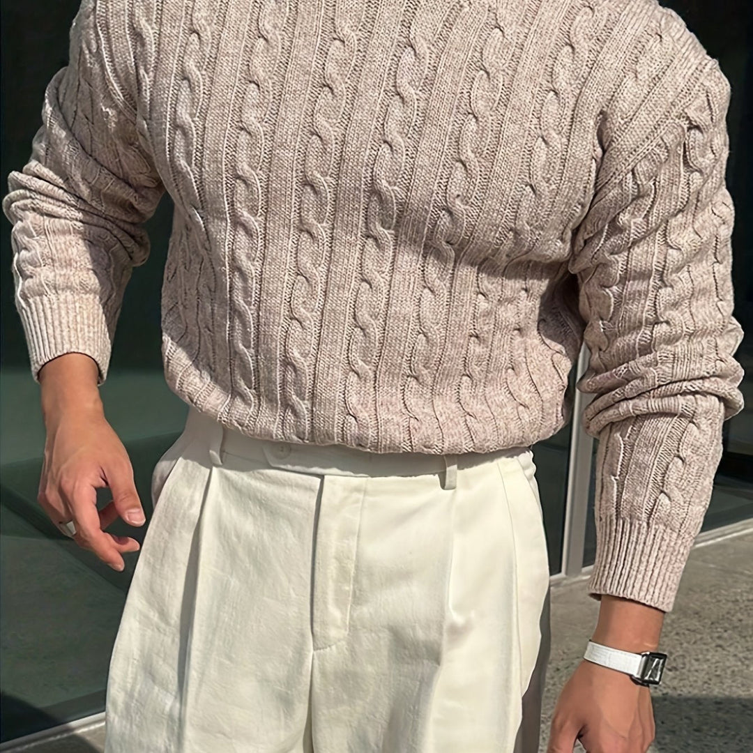 Fenold | Herren Pullover Zopfmuster Rundhals - Light Grey - Image 13