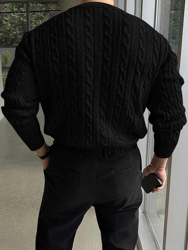 Fenold | Herren Pullover Zopfmuster Rundhals - Light Grey - Image 7