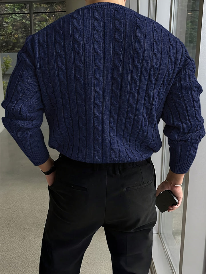 Fenold | Herren Pullover Zopfmuster Rundhals - Light Grey - Image 8