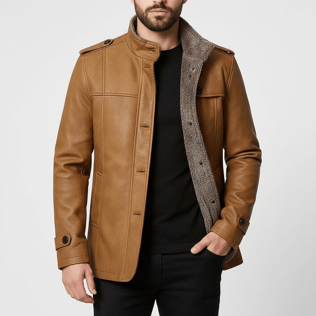 Fenrath | Herren Wintermantel Kunstleder gefüttert - Camel - Image 1