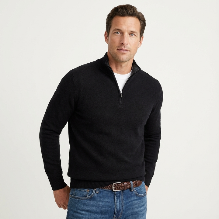 Fenward | Herren Strickpullover Quarter-Zip Stehkragen - Black - Image 1