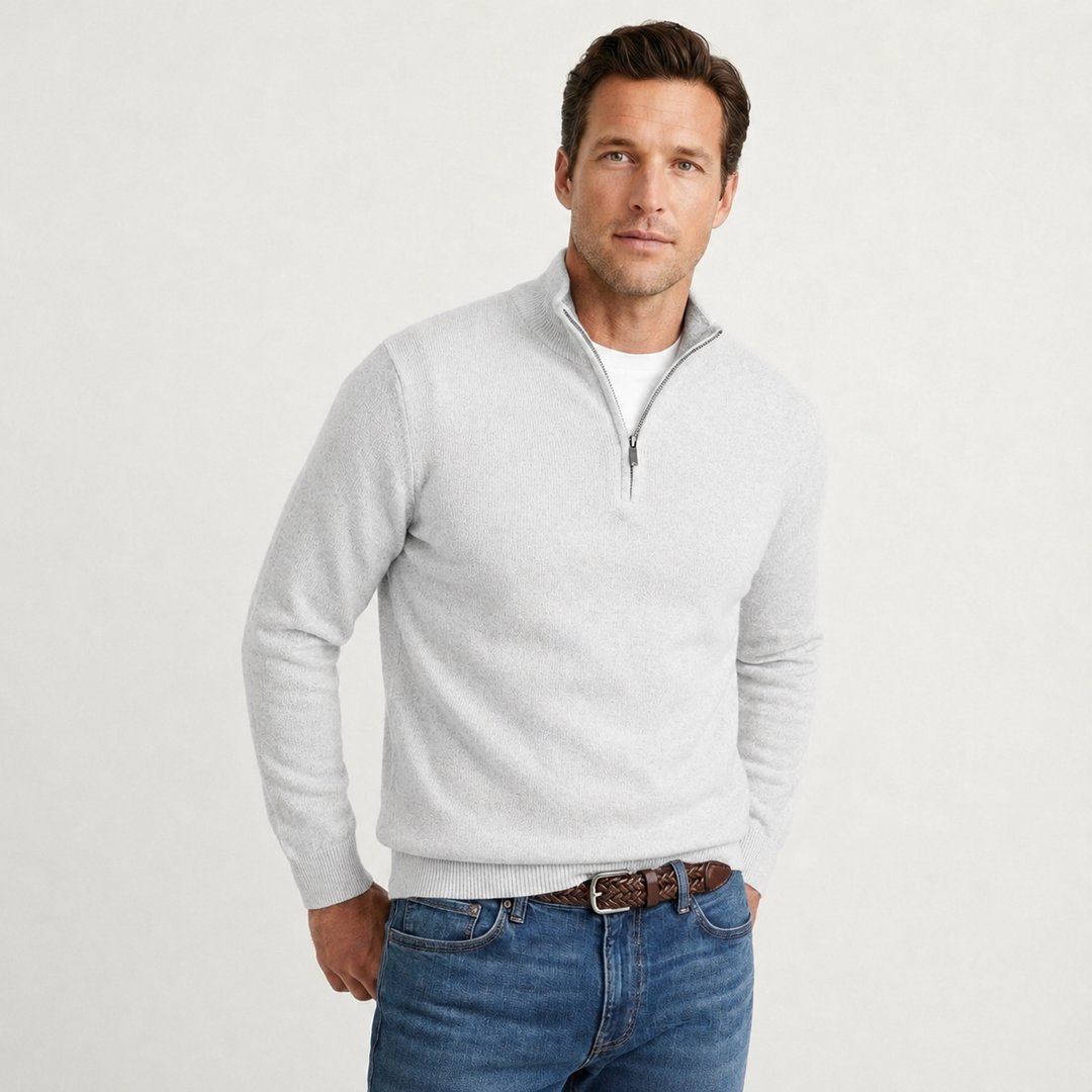 Fenward | Herren Strickpullover Quarter-Zip Stehkragen - Black - Image 10