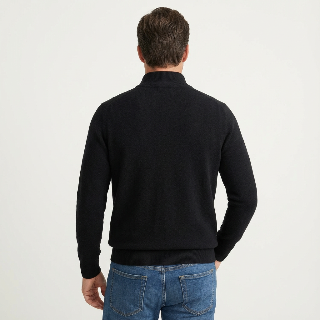Fenward | Herren Strickpullover Quarter-Zip Stehkragen - Black - Image 2
