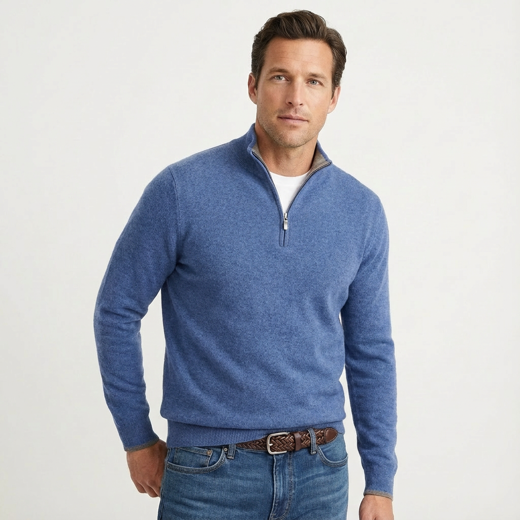 Fenward | Herren Strickpullover Quarter-Zip Stehkragen - Black - Image 6