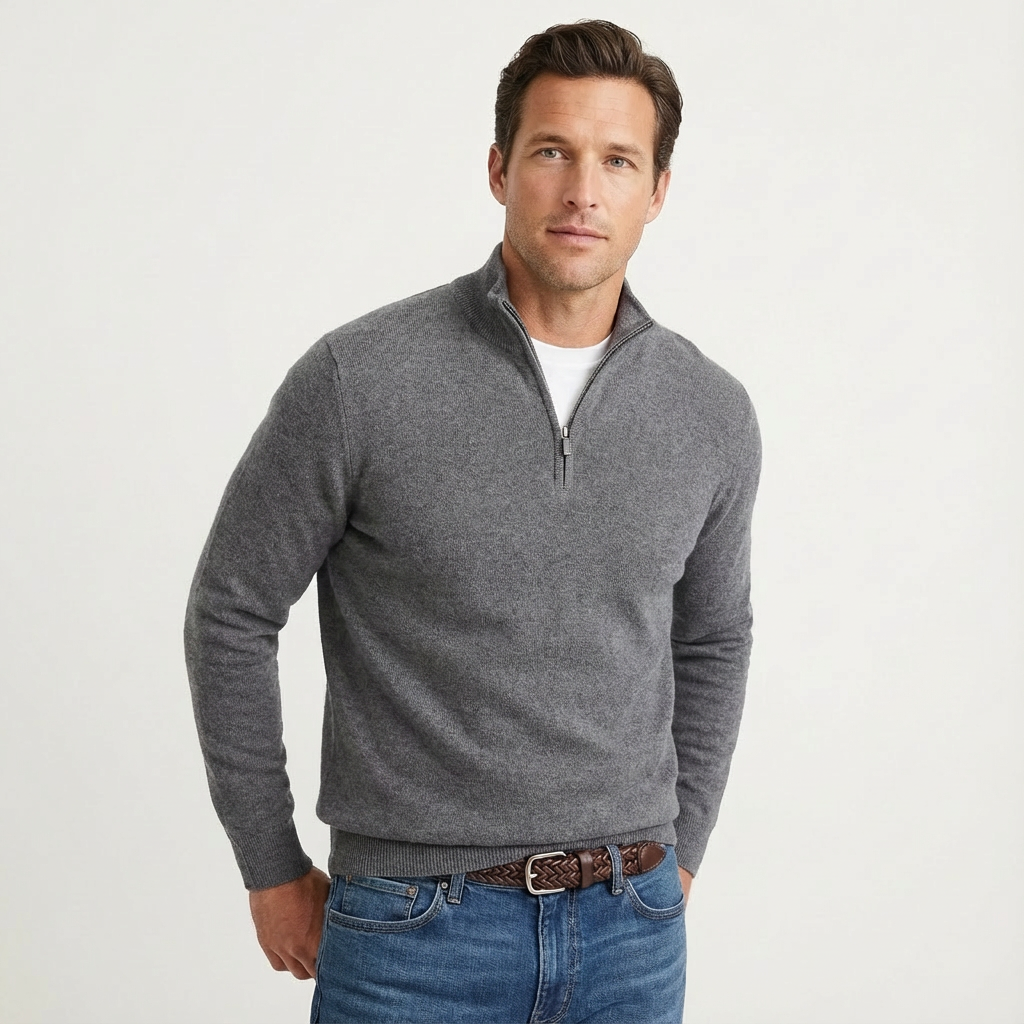 Fenward | Herren Strickpullover Quarter-Zip Stehkragen - Black - Image 8