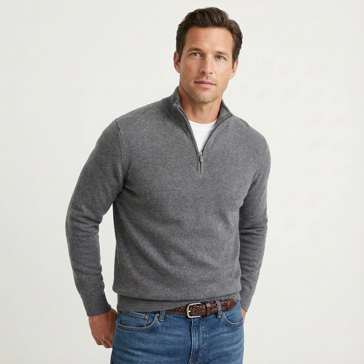 Fenward | Herren Strickpullover Quarter-Zip Stehkragen - Black - Image 8