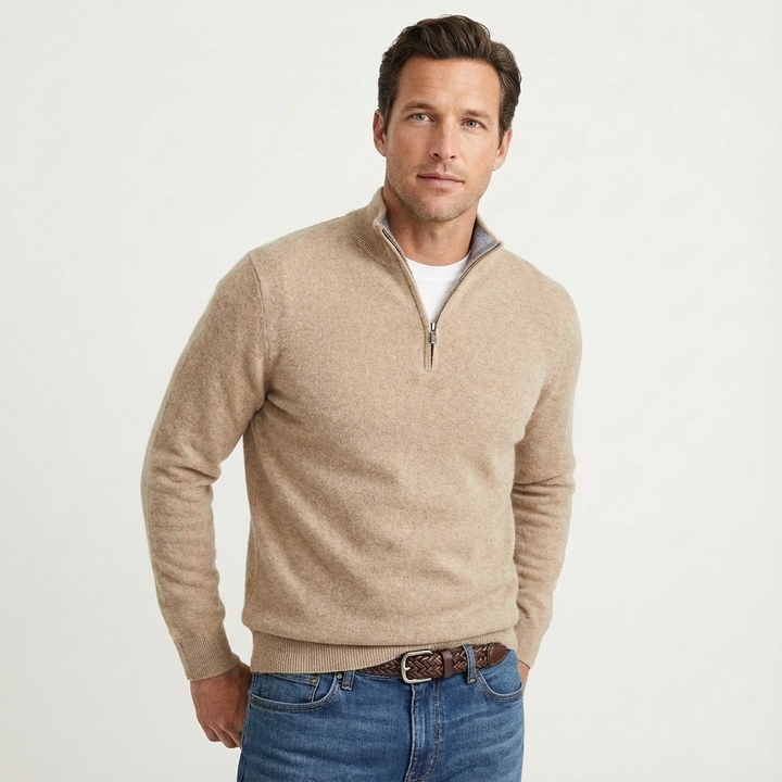 Fenward | Herren Strickpullover Quarter-Zip Stehkragen - Black - Image 9