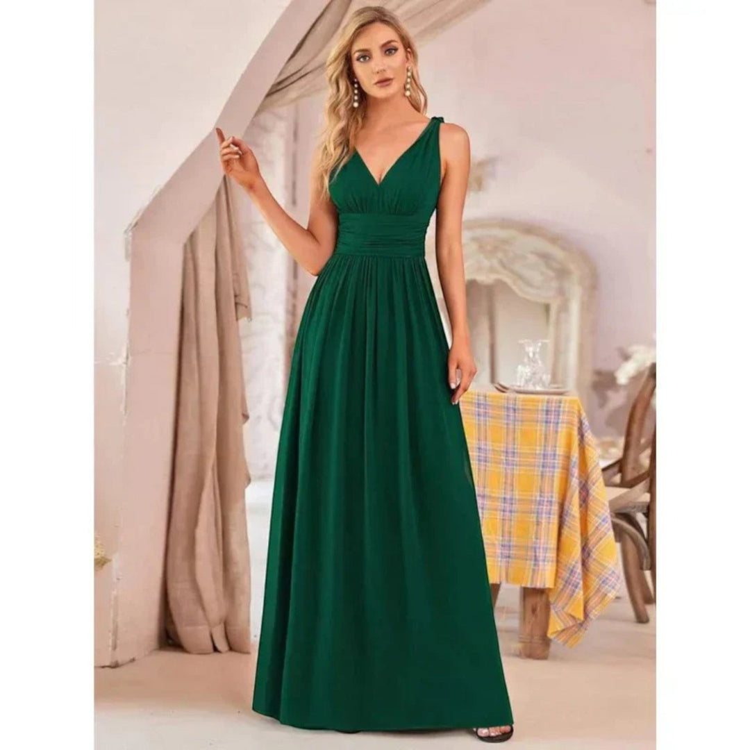 Freya | Damen Langes Abendkleid V-Ausschnitt A-Linie - Image 2