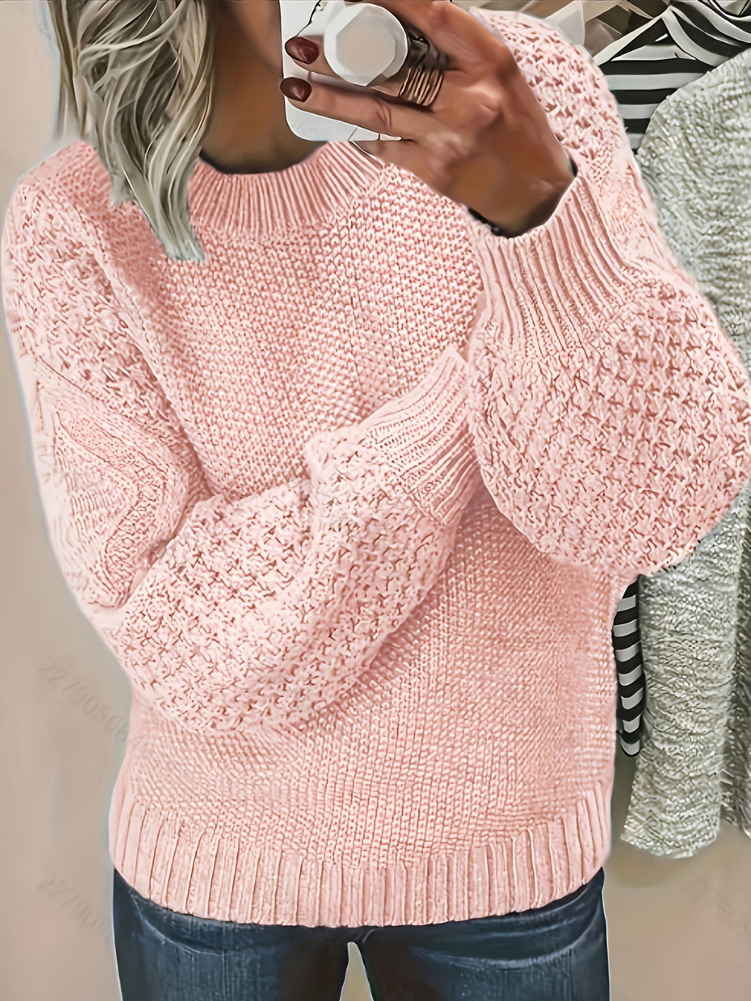 Freydis | Damen Strickpullover mit Zopfmuster - Light Pink - Image 2