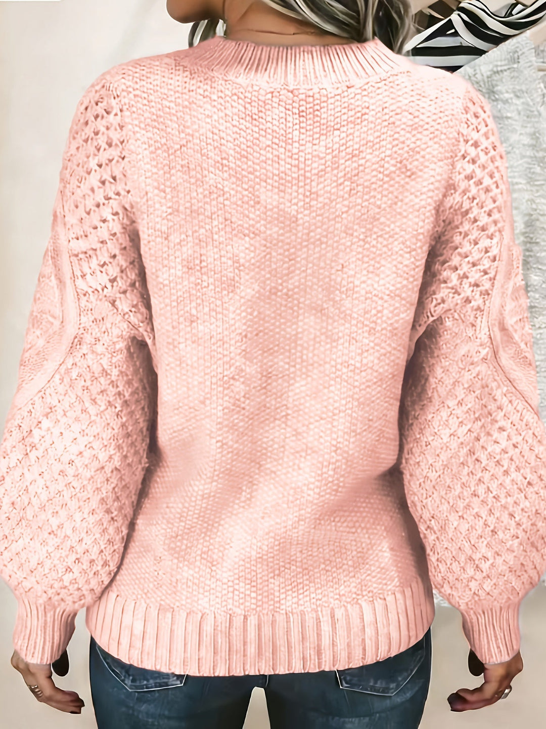 Freydis | Damen Strickpullover mit Zopfmuster - Light Pink - Image 3