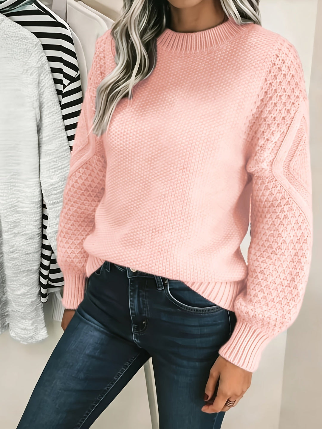 Freydis | Damen Strickpullover mit Zopfmuster - Light Pink - Image 5