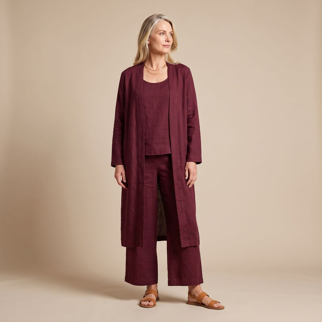 Freyolka | Damen Strickjacke Set Weite Hose Cardigan - Pink - Image 14