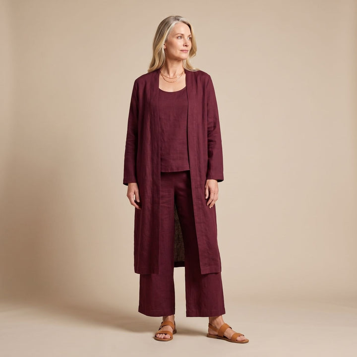 Freyolka | Damen Strickjacke Set Weite Hose Cardigan - Pink - Image 14