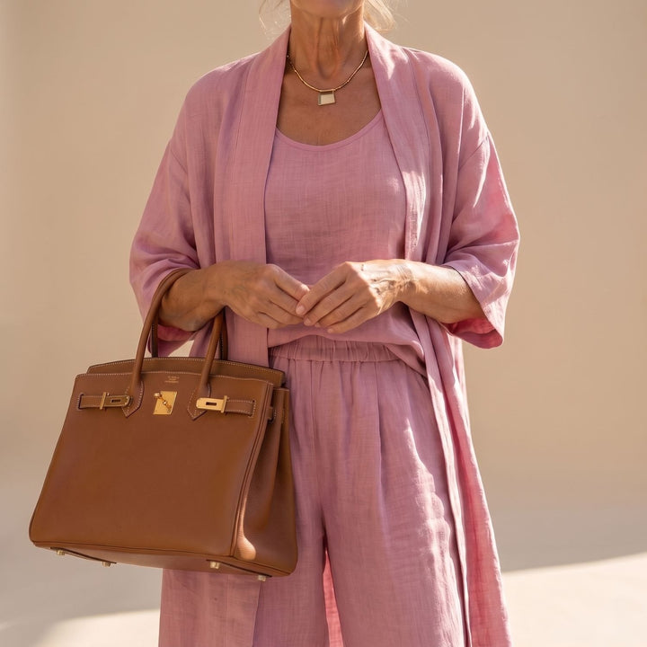 Freyolka | Damen Strickjacke Set Weite Hose Cardigan - Pink - Image 3
