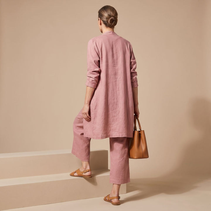Freyolka | Damen Strickjacke Set Weite Hose Cardigan - Pink - Image 4