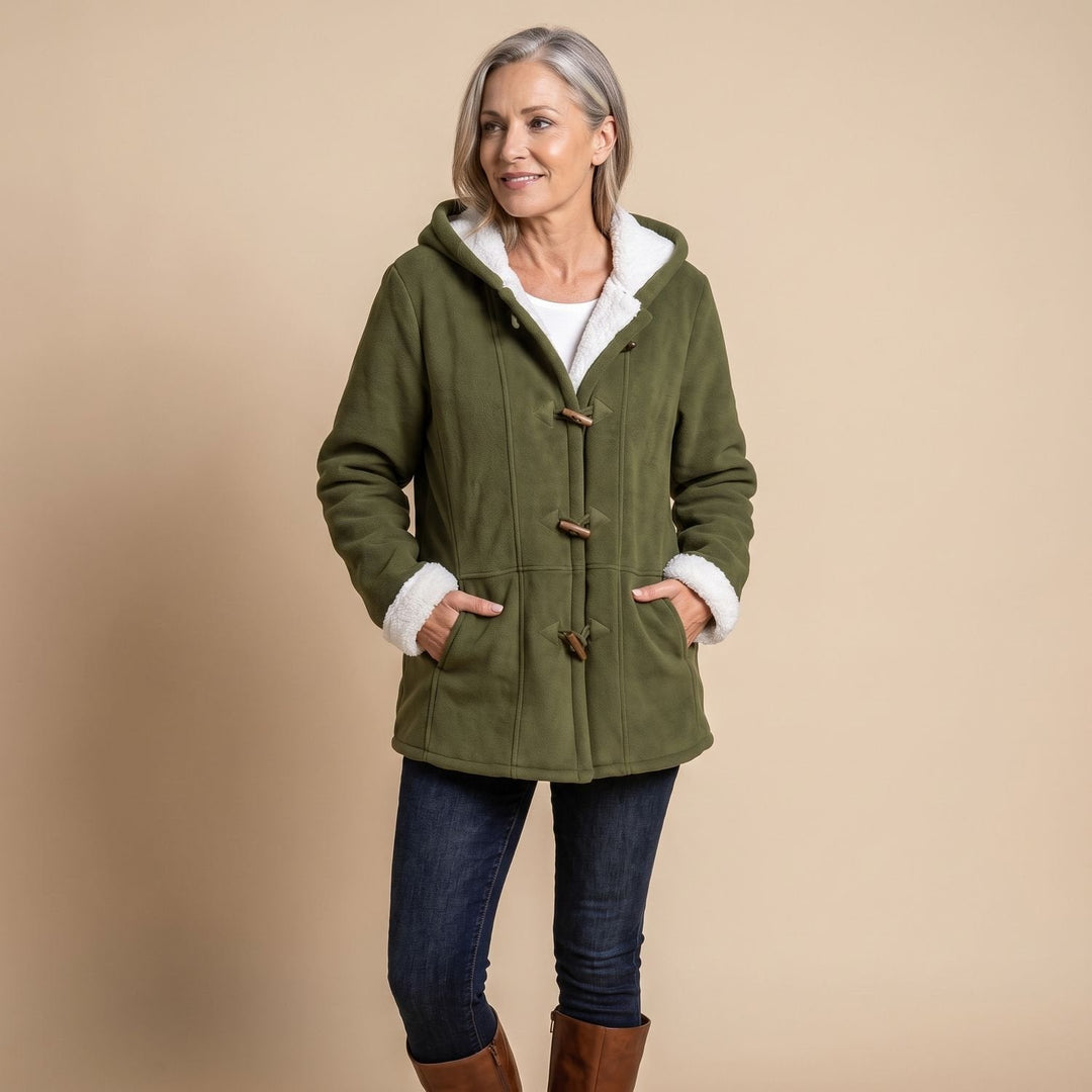 Freysolde | Damen Winterjacke Kapuze Sherpa-Futter - Olive Green - Image 1