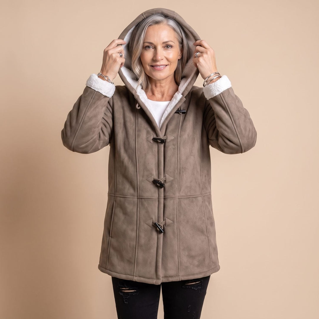 Freysolde | Damen Winterjacke Kapuze Sherpa-Futter - Olive Green - Image 11