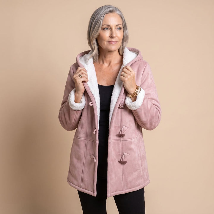 Freysolde | Damen Winterjacke Kapuze Sherpa-Futter - Olive Green - Image 4