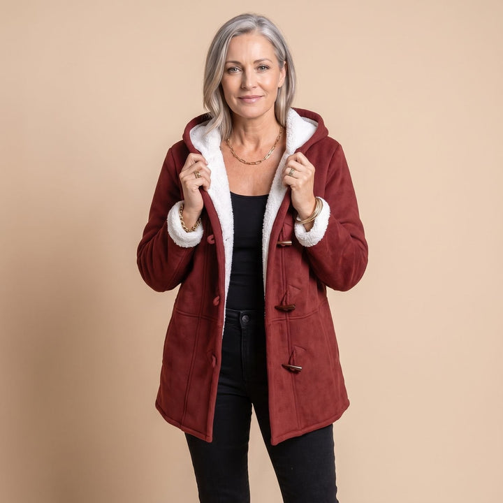 Freysolde | Damen Winterjacke Kapuze Sherpa-Futter - Olive Green - Image 5