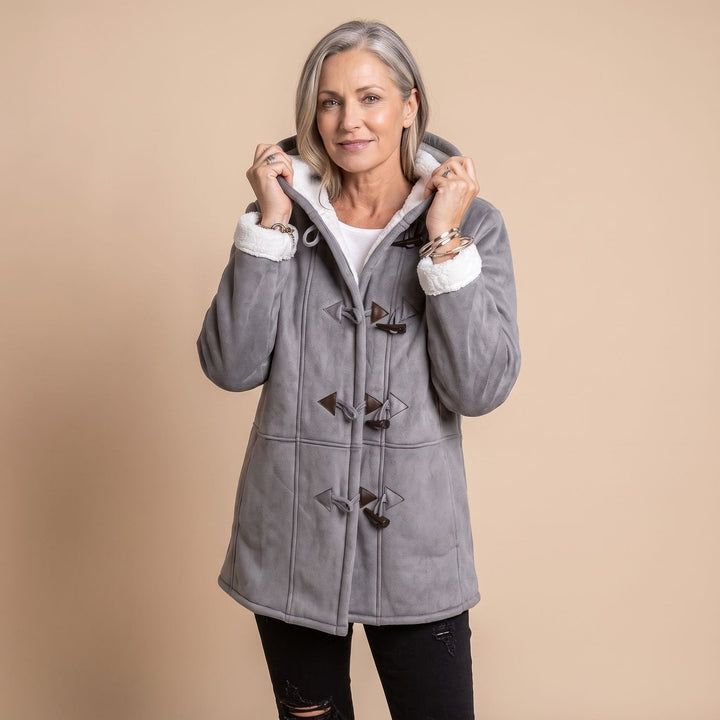 Freysolde | Damen Winterjacke Kapuze Sherpa-Futter - Olive Green - Image 7