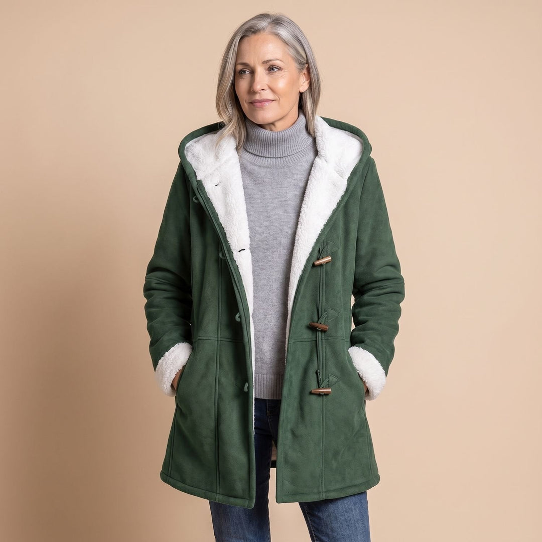Freysolde | Damen Winterjacke Kapuze Sherpa-Futter - Olive Green - Image 8