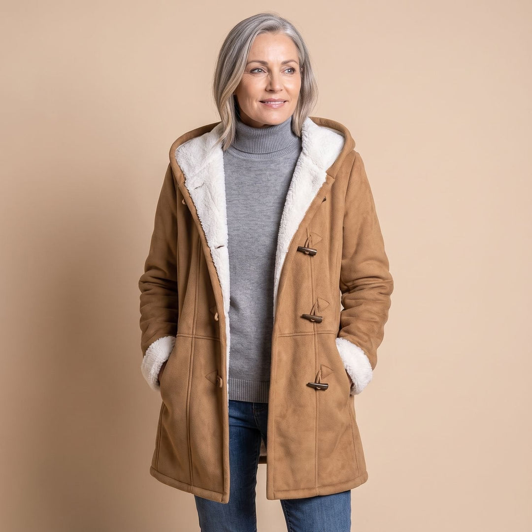 Freysolde | Damen Winterjacke Kapuze Sherpa-Futter - Olive Green - Image 9