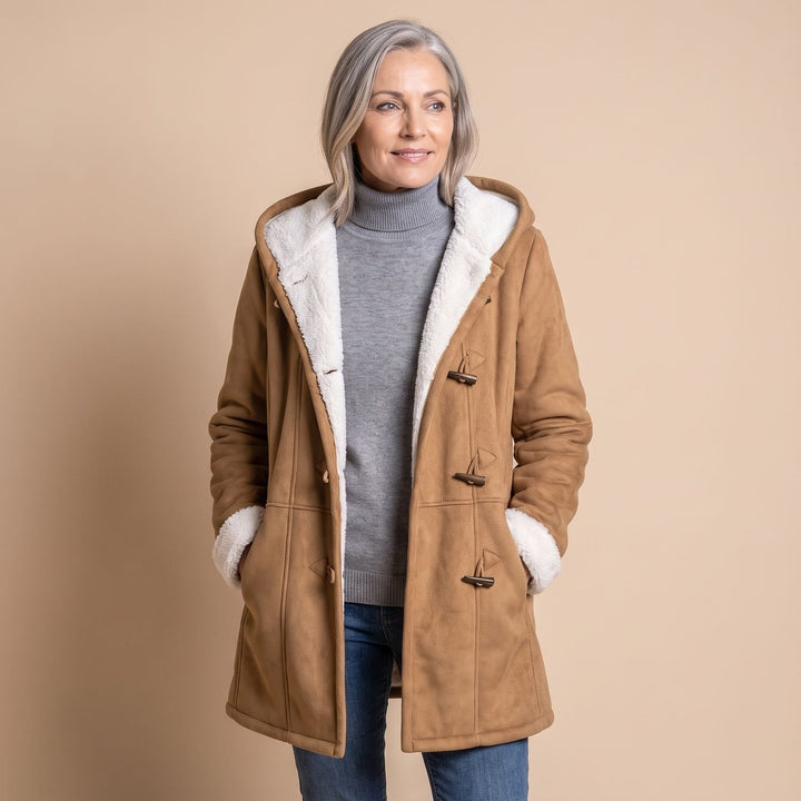 Freysolde | Damen Winterjacke Kapuze Sherpa-Futter - Olive Green - Image 9