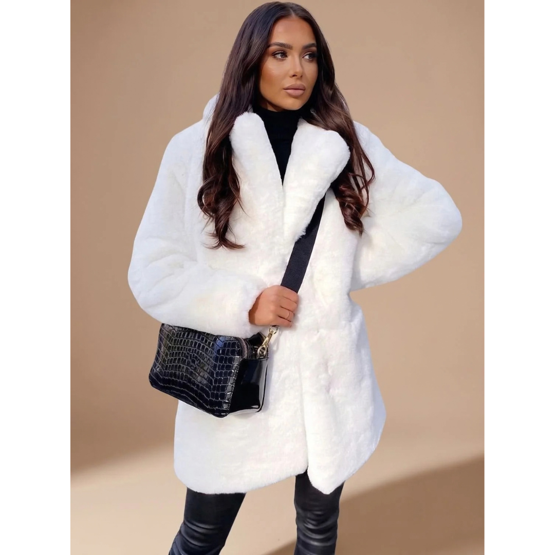 Freysolka | Damen Winterjacke Teddyfell Lang - Beige - Image 8