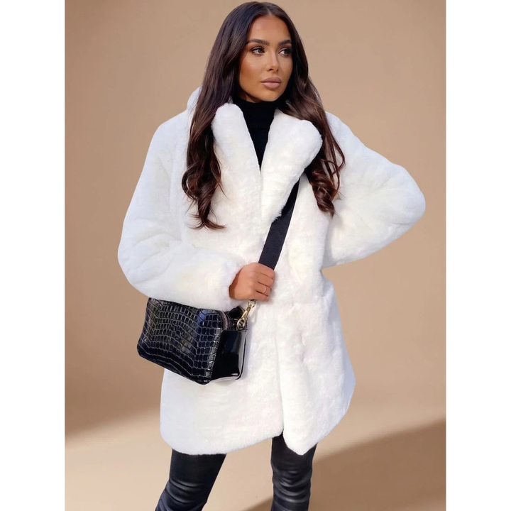 Freysolka | Damen Winterjacke Teddyfell Lang - Beige - Image 8