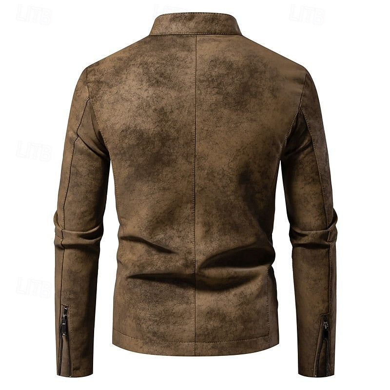 Garvund | Herren Lederjacke Vintage Bikerjacke - Brown - Image 3