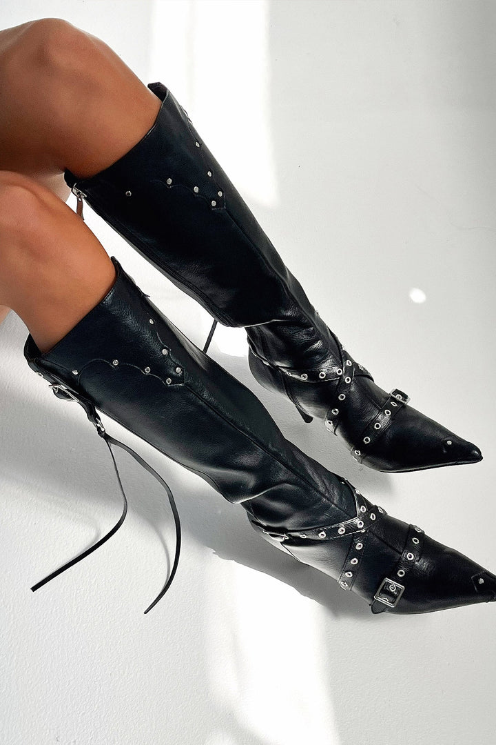Gelvindra | Damen Kniehohe Stiefel mit Stilettoabsatz - Black - Image 3