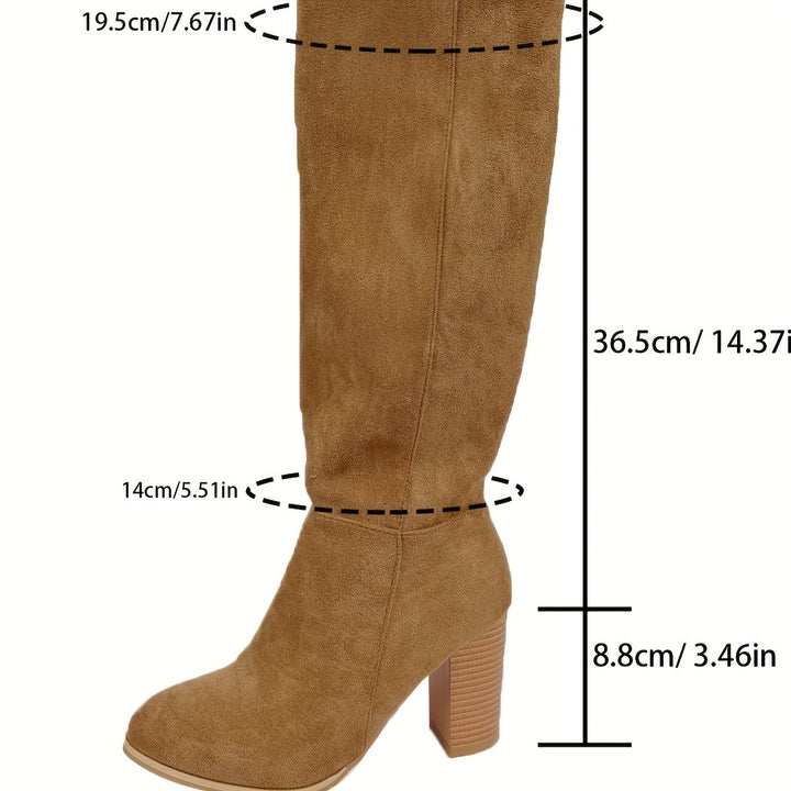 Gelvonde | Damen Kniehohe Stiefel Blockabsatz - Brown - Image 13