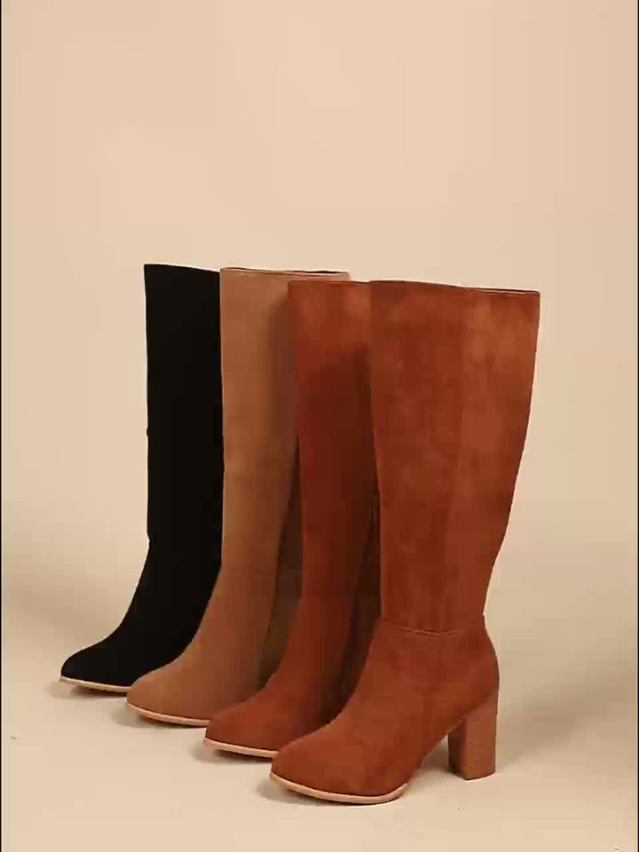 Gelvonde | Damen Kniehohe Stiefel Blockabsatz - Brown - Image 14