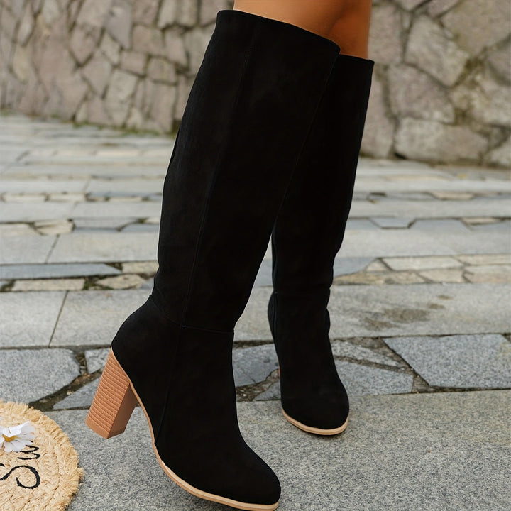 Gelvonde | Damen Kniehohe Stiefel Blockabsatz - Brown - Image 3