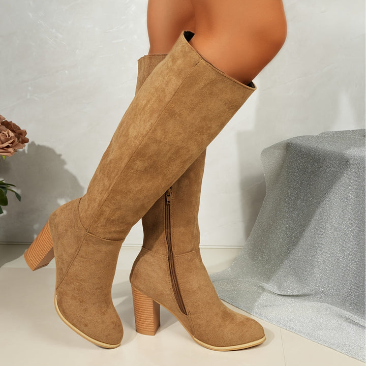 Gelvonde | Damen Kniehohe Stiefel Blockabsatz - Brown - Image 7