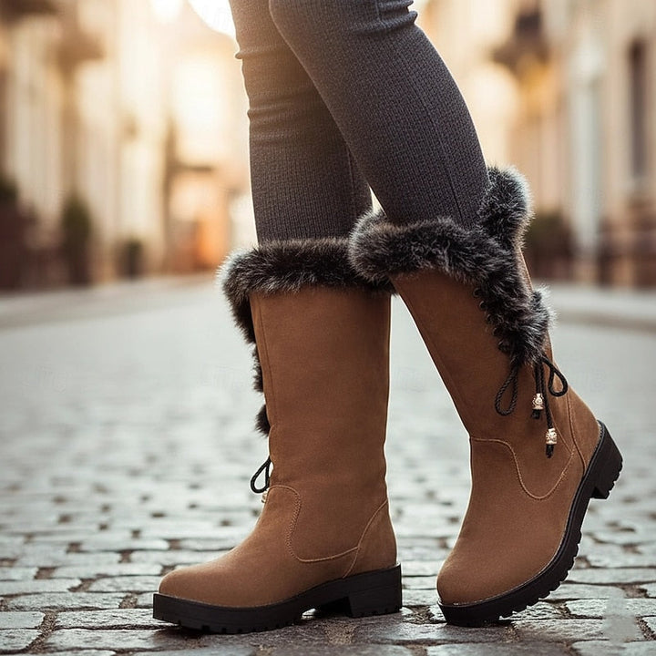 Gelvone | Damen Winterstiefel Kniehohe Stiefel mit Fell - Camel - Image 1