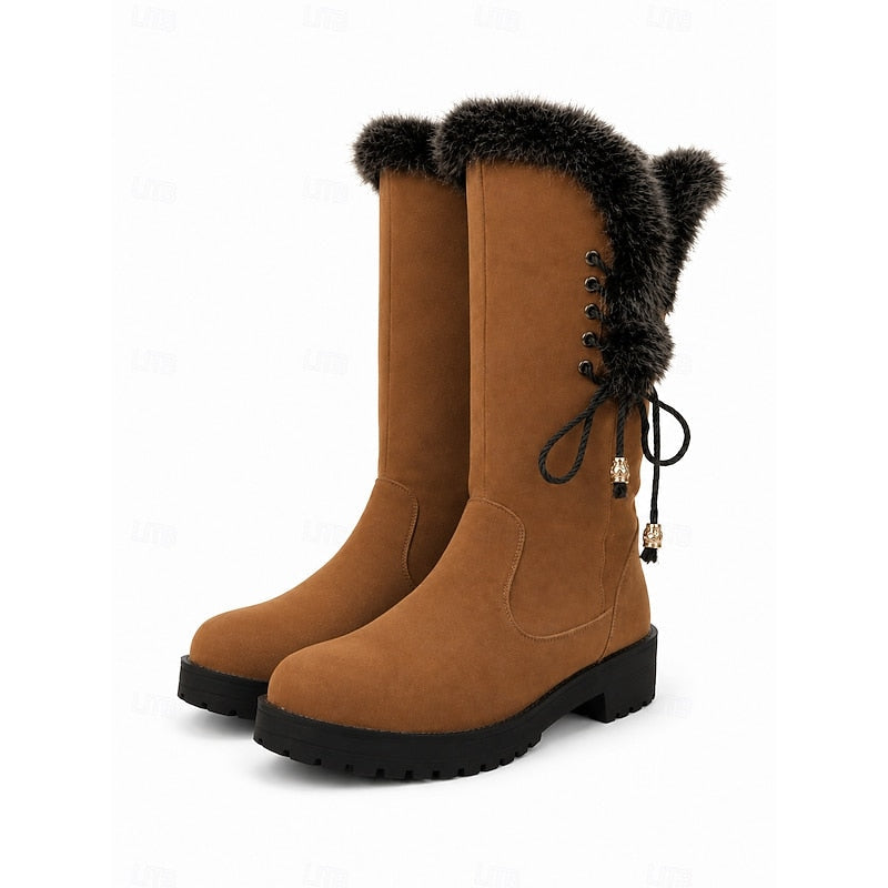 Gelvone | Damen Winterstiefel Kniehohe Stiefel mit Fell - Camel - Image 10