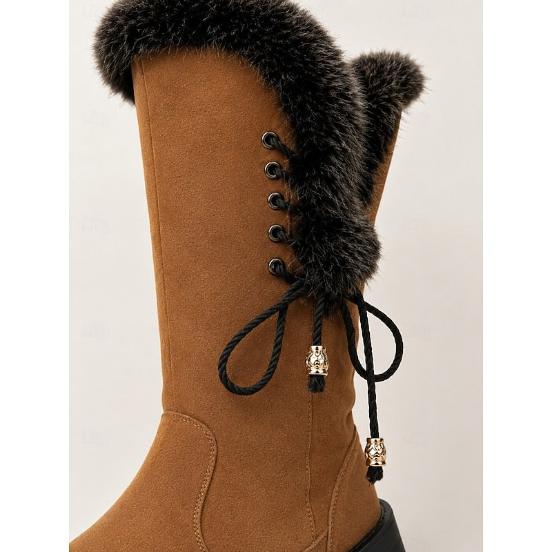 Gelvone | Damen Winterstiefel Kniehohe Stiefel mit Fell - Camel - Image 11