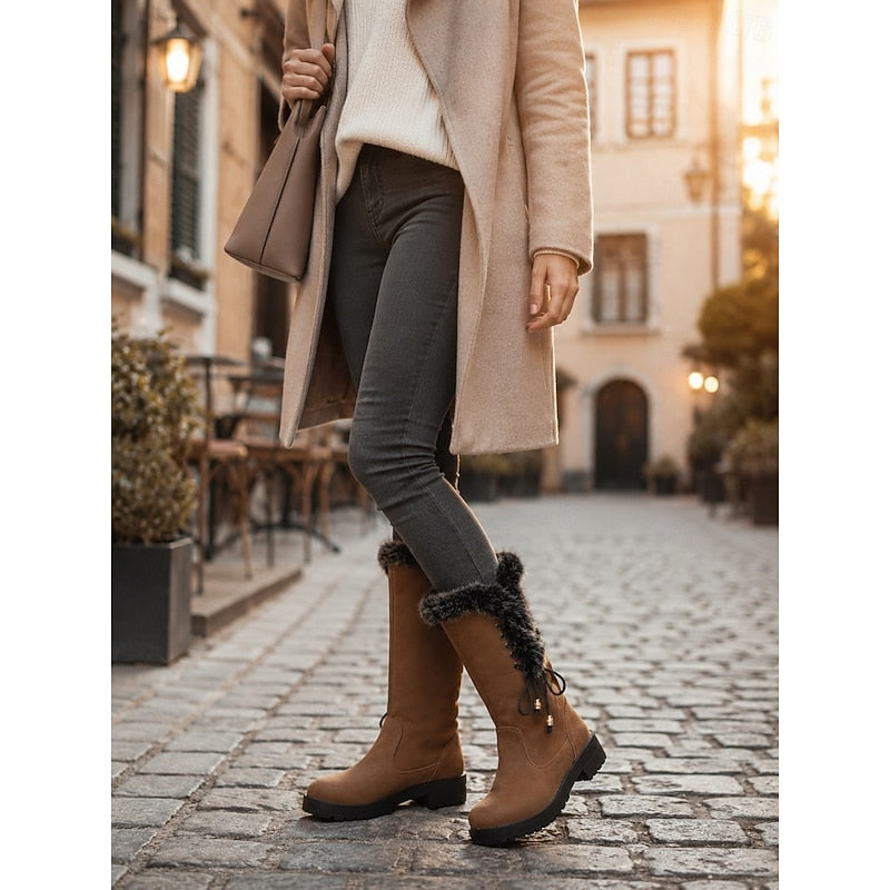 Gelvone | Damen Winterstiefel Kniehohe Stiefel mit Fell - Camel - Image 12