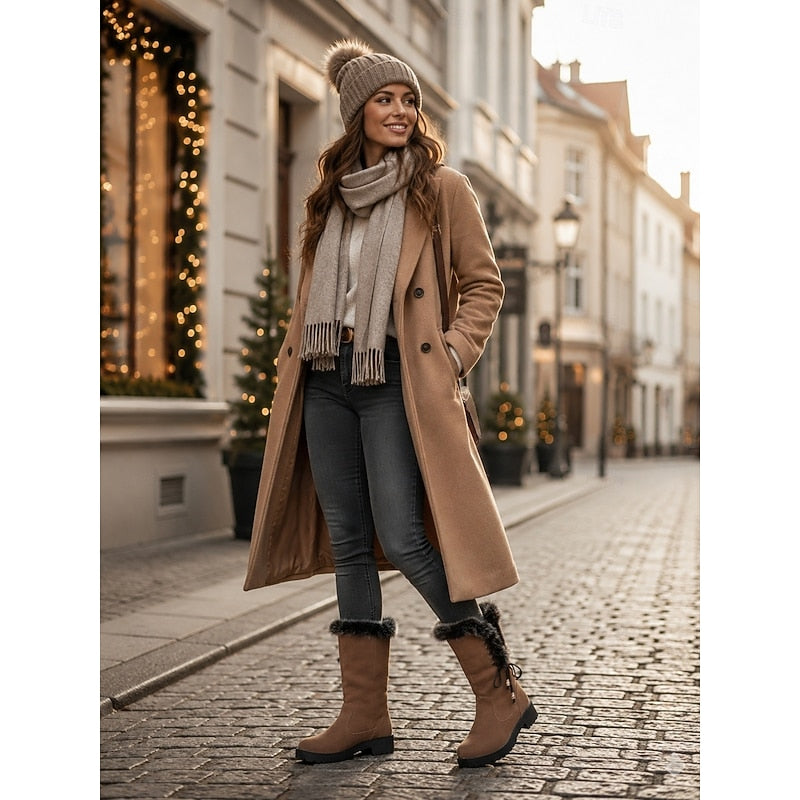 Gelvone | Damen Winterstiefel Kniehohe Stiefel mit Fell - Camel - Image 14