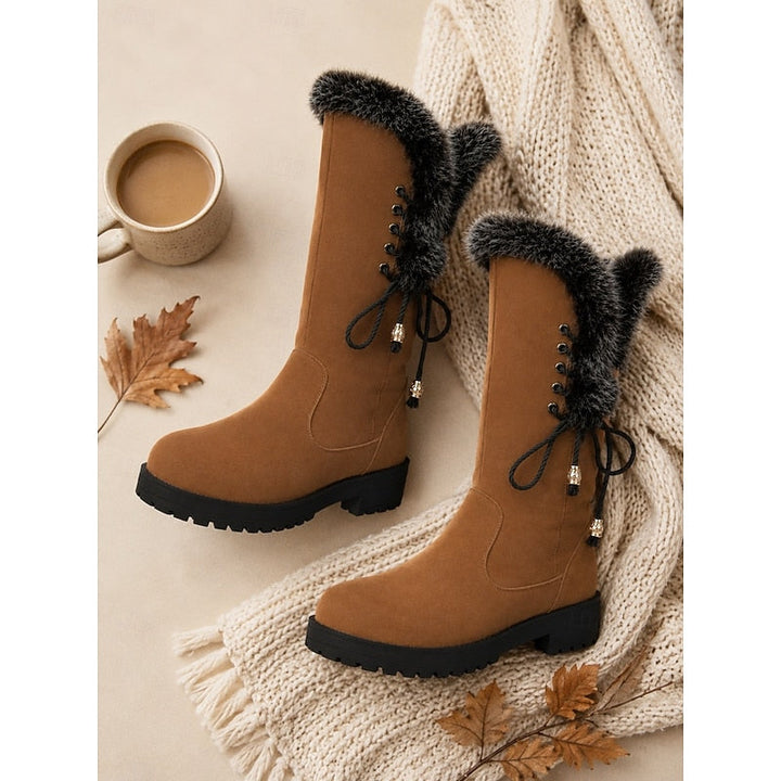 Gelvone | Damen Winterstiefel Kniehohe Stiefel mit Fell - Camel - Image 15