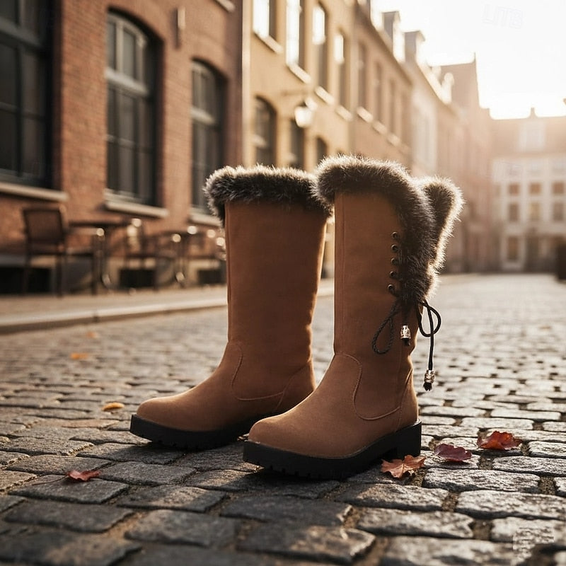 Gelvone | Damen Winterstiefel Kniehohe Stiefel mit Fell - Camel - Image 2