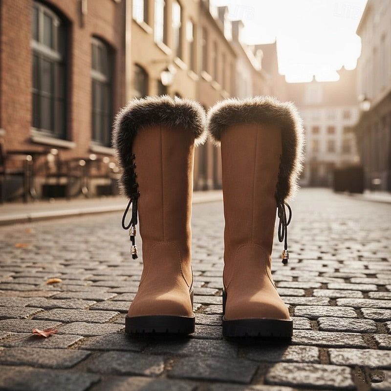 Gelvone | Damen Winterstiefel Kniehohe Stiefel mit Fell - Camel - Image 3