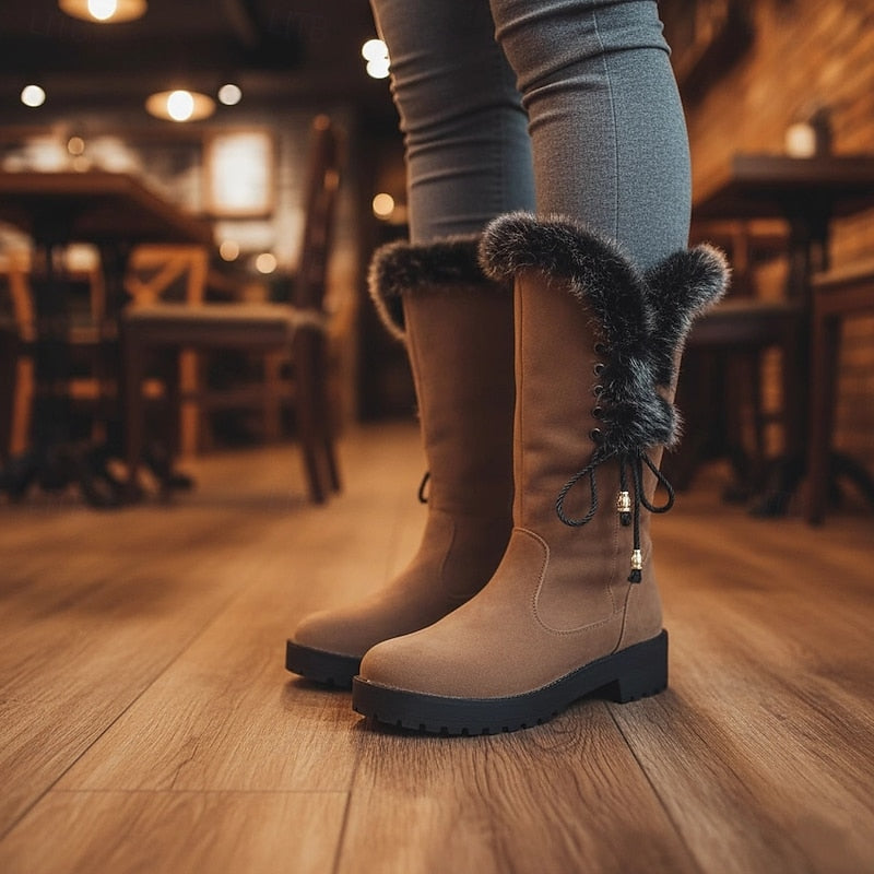 Gelvone | Damen Winterstiefel Kniehohe Stiefel mit Fell - Camel - Image 4