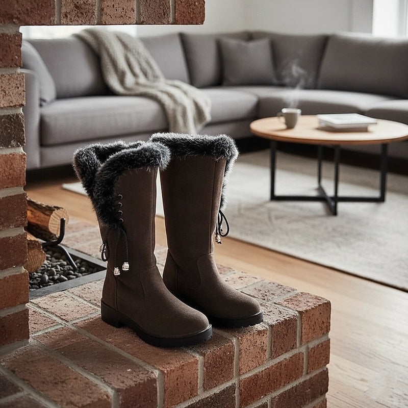 Gelvone | Damen Winterstiefel Kniehohe Stiefel mit Fell - Camel - Image 6