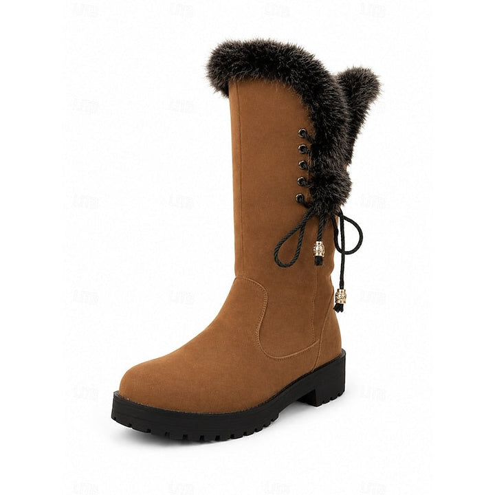 Gelvone | Damen Winterstiefel Kniehohe Stiefel mit Fell - Camel - Image 9