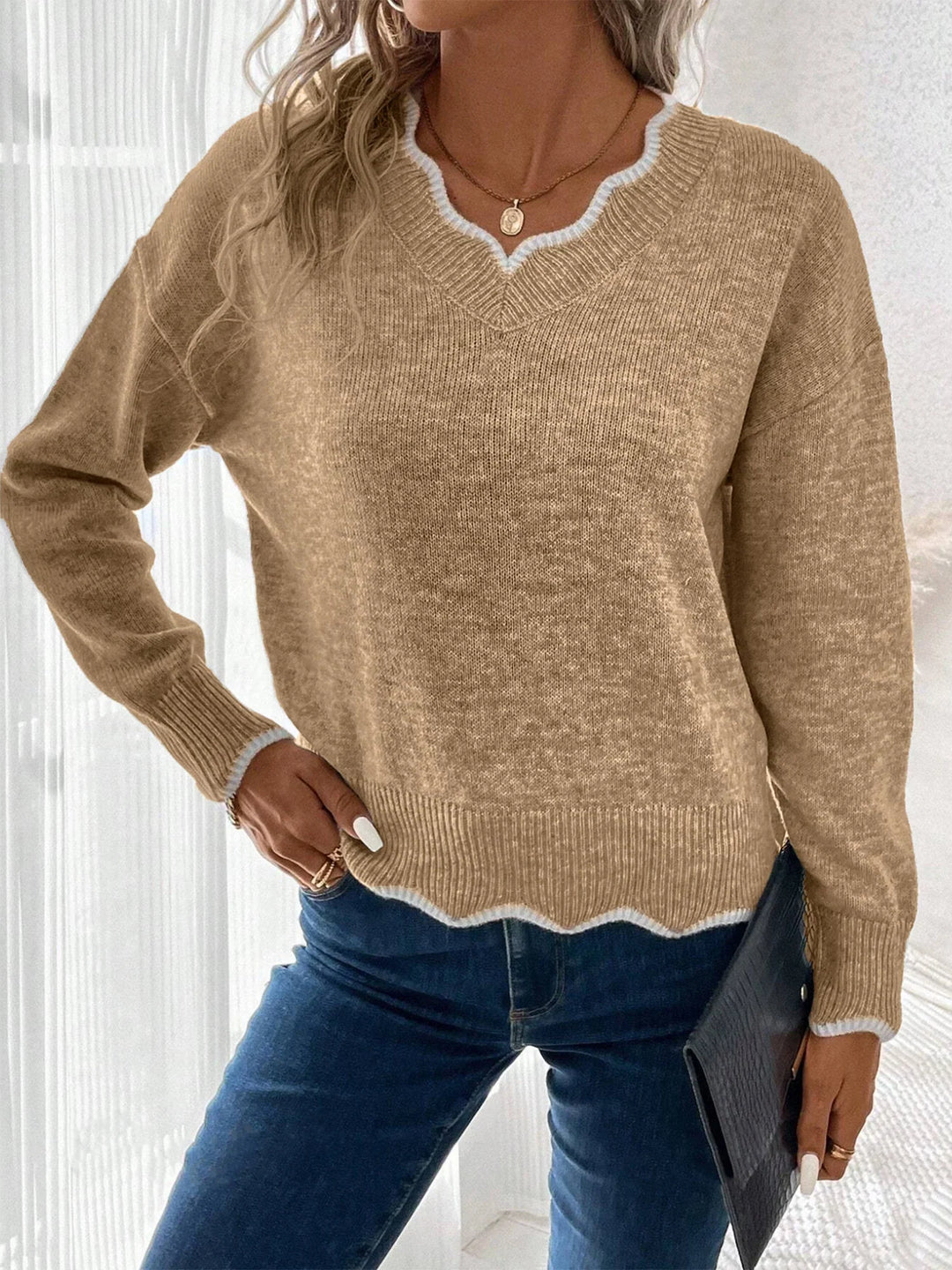 Gelvonne | Damen Feinstrickpullover V-Ausschnitt - Light Blue - Image 10